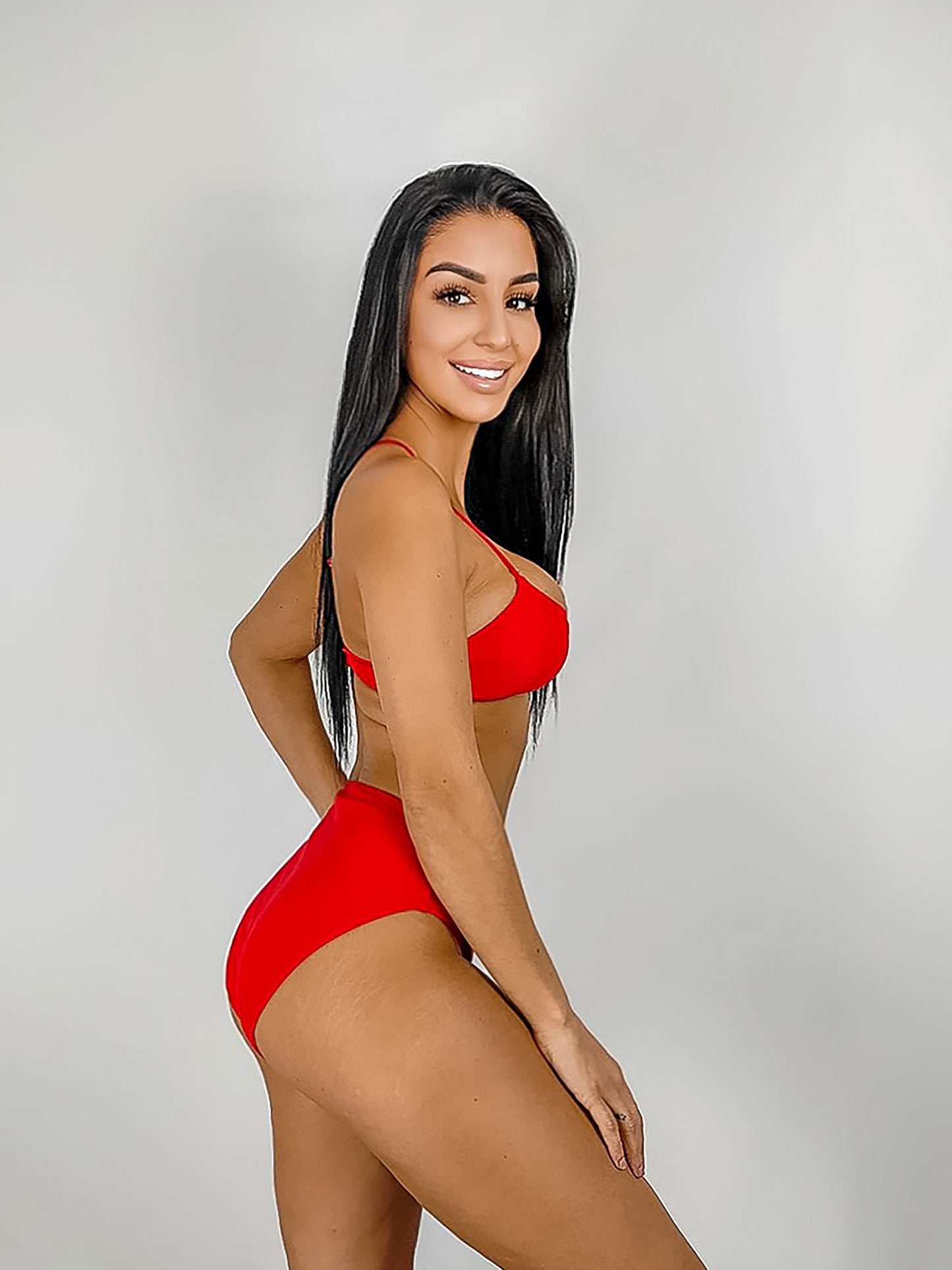 Red High Waisted Bikini Set